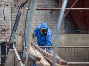 An Asbestos removal services technician removing asbestos | Featured image for the Asbestos Removals Brisbane landing page.